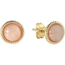 Hems Jewellery Sweet Pembe Aytaşı Doğal Taş 14 Ayar Altın Kadın Küpe