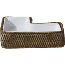 King Zoo Kahverengi L-Rattan Servis Tabağı