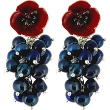 Ezra Baghaki Jewellery Siyah Salkım Incili Gelincik 925 Ayar Gümüş Kadın Küpe