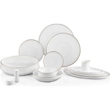Koleksiyon Sufi Altın Rengi Kenarlı Beyaz Bone China 12 Kişilik 55 Parça Yemek Takımı