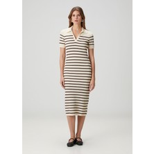 Rag & Bone Kırık Beyaz Çizgili Midi Polo Elbise