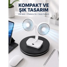 İlkyaz Fashion 720° Döner Çift Taraflı Masaüstü Vantilatör – USB Şarjlı Sessiz Fan