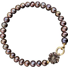 Alegoria Jewellery Cleito 925 Ayar Gümüş 24 Ayar Altın Kaplama Kadın Siyah Inci Bileklik