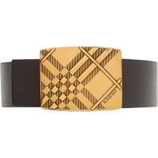Burberry Check Engraved Kahverengi Deri Erkek Kemer