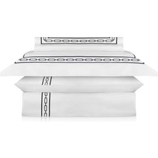 Rumija Home Linea Chain Otel Collection Luxury Siyah Nakıșlı Beyaz Pamuk Saten Çift Kişilik Nevresim Takımı 200 x 220 cm