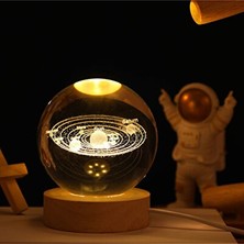 Maison Luré Gezegenler Temalı Ahşap Altlıklı Cam Küre, Dekoratif ve Aydınlatıcı Masa ve Gece Lambası