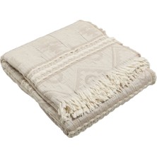 Qua Home Mercy Jakarlı Bej Pamuklu Çift Kişilik Yatak Örtüsü 230 x 240 cm