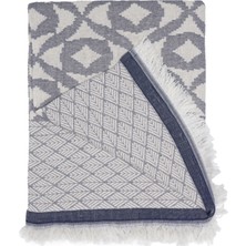22 Maggio Istanbul Positano Gri Lacivert Jakarlı Pamuk Throw Koltuk Örtüsü 140X195 cm