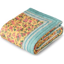 Uniqlooms Heaven Sarı Organik Pamuk El Yapımı Battal Boy Yatak Örtüsü 230 x 260 cm