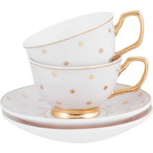 Cristina Re Puantiye Desenli Bone China Gold 2'li Kahve Fincanı