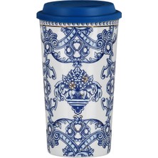 LuckyArt Florance Silikon Kapaklı Desenli Porselen Mug Bardak