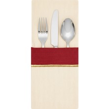 Roumélie Orientale Bordeaux Kırmızı Detaylı Pamuklu 4'lü Çatal Bıçak Kesesi Seti