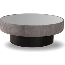 Estetik Decor Mushroom Short Gri Deri Metal Orta Sehpa