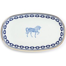 Some Home İstanbul Horse Luck Collection Blue At Figürlü Porselen Kayık Servis Tabağı 34 cm