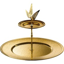 Es Collection Etagere Yaprak Detaylı Gold Çelik 2 Katlı Sunumluk