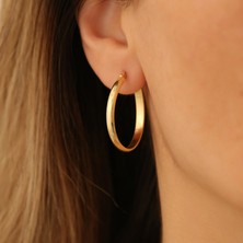 Nox Jewelry 14 Ayar Altın Kaplama Büyük İnce İçi Boş Yarım Bombe Halka Küpe – Hafif Modern Şık Küpe - E00235
