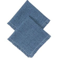Ommport 2li Lacivert Püsküllü 45X45 cm Keten Peçete Seti