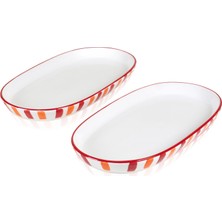 The Mia Joy Kırmızı Seramik Oval 2'li Servis Tabağı Seti 17 x 30 cm