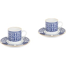 Some Home İstanbul Lucky Rooster Collection Blue 2'li Porselen Türk Kahve Fincan Seti