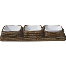 King Zoo Kahverengi 3lü Rattan Servis Seti