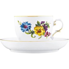 Fürstenberg Alt Furstenberg Bunte Blume Porselen Çay Fincanı ve Tabağı