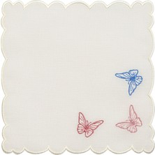 Matis Home Line Butterfly Beyaz Keten 4'lü Bardak Altlığı
