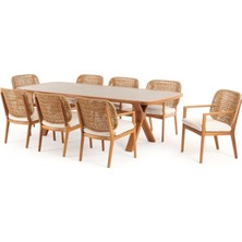 Sürton Avend Porselen Tablalı Rattan Sandalyeli 8 Kişilik Bahçe Masası Takımı