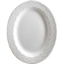 Missoni Home Beyaz Gri Zik Zak Oval Porselen Servis Tabağı
