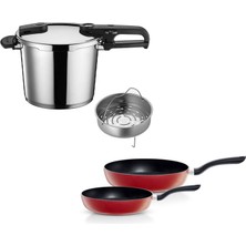 Fissler Vitaquick Edition Çelik 6 Lt Düdüklü Tencere ve Kırmızı Cenit Tava Seti