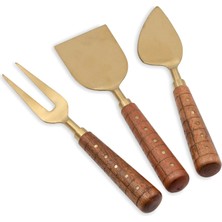 The Mia Wood Ahşap Saplı Çelik 3'lü Peynir Servis Takımı