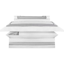 Rumija Home Nyra Otel Collection Luxury Gri Beyaz Pamuk Saten Çift Kişilik Nevresim Takımı 220 x 240 cm