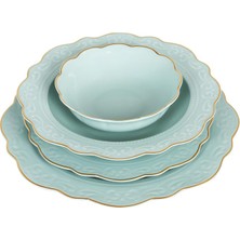 LuckyArt Laurance Mint Yeşil New Bone China Porselen 6 Kişilik 24 Parça Yemek Takımı