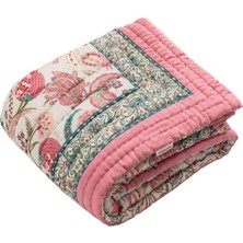 Uniqlooms Heirloom Pembe Organik Pamuk El Yapımı Tek Kişilik Yatak Örtüsü 170 x 240 cm
