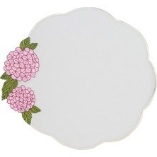 Matis Home Line Pembe Ortanca Desenli Keten 4'lü Bardak Altlığı Seti