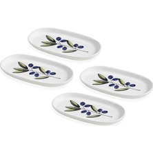 The Mia Olivos Desenli Seramik Oval 4'lü Servis Tabağı Seti 21 cm
