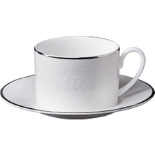 Roberto Cavalli Lizzard Platin Yılan Derisi Desenli Porselen Çay Kahve Fincan ve Tabağı