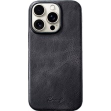 Roarcraft iPhone 16 Pro Max Logo Detaylı Antrasit Deri Telefon Kılıfı