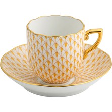 Herend Fish Scale Desenli Sarı Porselen Kahve Fincanı ve Tabağı