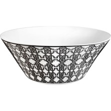 Roberto Cavalli Monogram Siyah Beyaz Desenli Porselen Servis Kasesi 26 cm