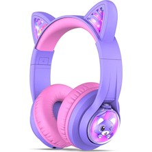 iClever BTH19 Mor Kedi Kulaklı Unisex Çocuk Kulak Üstü Bluetooth Kulaklık