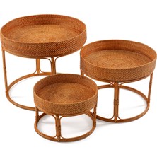Viva La Vita Bambu Bambu ve Rattan 3'lü Bahçe Sehpası Seti