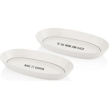 The Mia Daily Tunes Beyaz Seramik Oval 2'li Servis Tabağı Seti