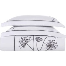 Qua Home Gloria Beyaz Antrasit Nakışlı Pamuk Saten Nakışlı Çift Kişilik Nevresim Seti 200 x 220 cm
