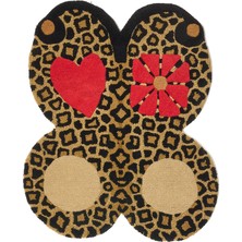 Doing Goods Çılgın Leopar Desenli Kelebek Figürlü Büyük Boy Yün Halı 105 x 85 cm