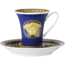 Versace Medusa Mavi Porselen Türk Kahvesi Fincanı ve Tabağı