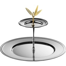 Es Collection Etagere Yaprak Detaylı Krom Çelik 2 Katlı Sunumluk