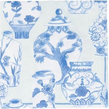 Caspari Glazed Porcelain Celadon Paper Linen Luncheon Desenli 15'li Servis Peçetesi Seti