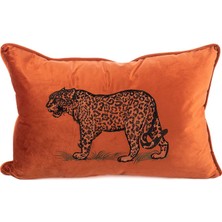 Mikasa Moor Leopar Nakışlı Turuncu Kadife Kırlent 40X60 cm