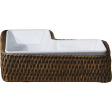 King Zoo Koyu Kahverengi L-Rattan Servis Tabağı