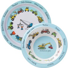 Tyrrell Katz Trucks Iş Makinaları Desenli Melamin Mama Tabağı ve Mama Kasesi